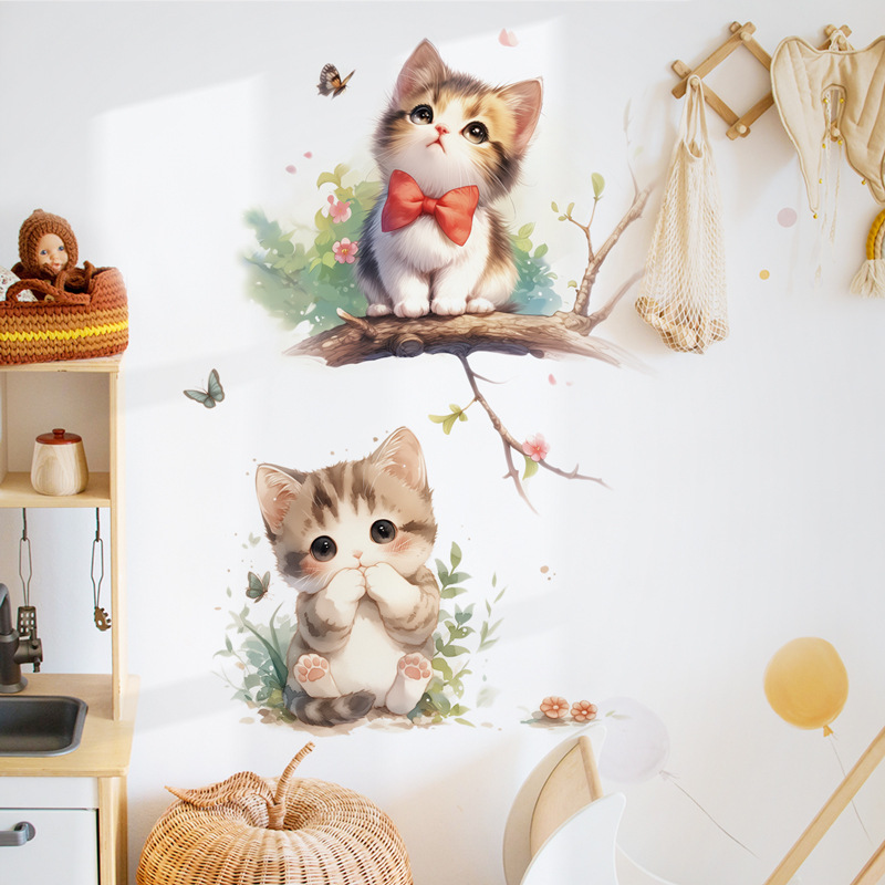Pvc Panel Background - Kawaii Pastel Cat & Butterfly Wall
