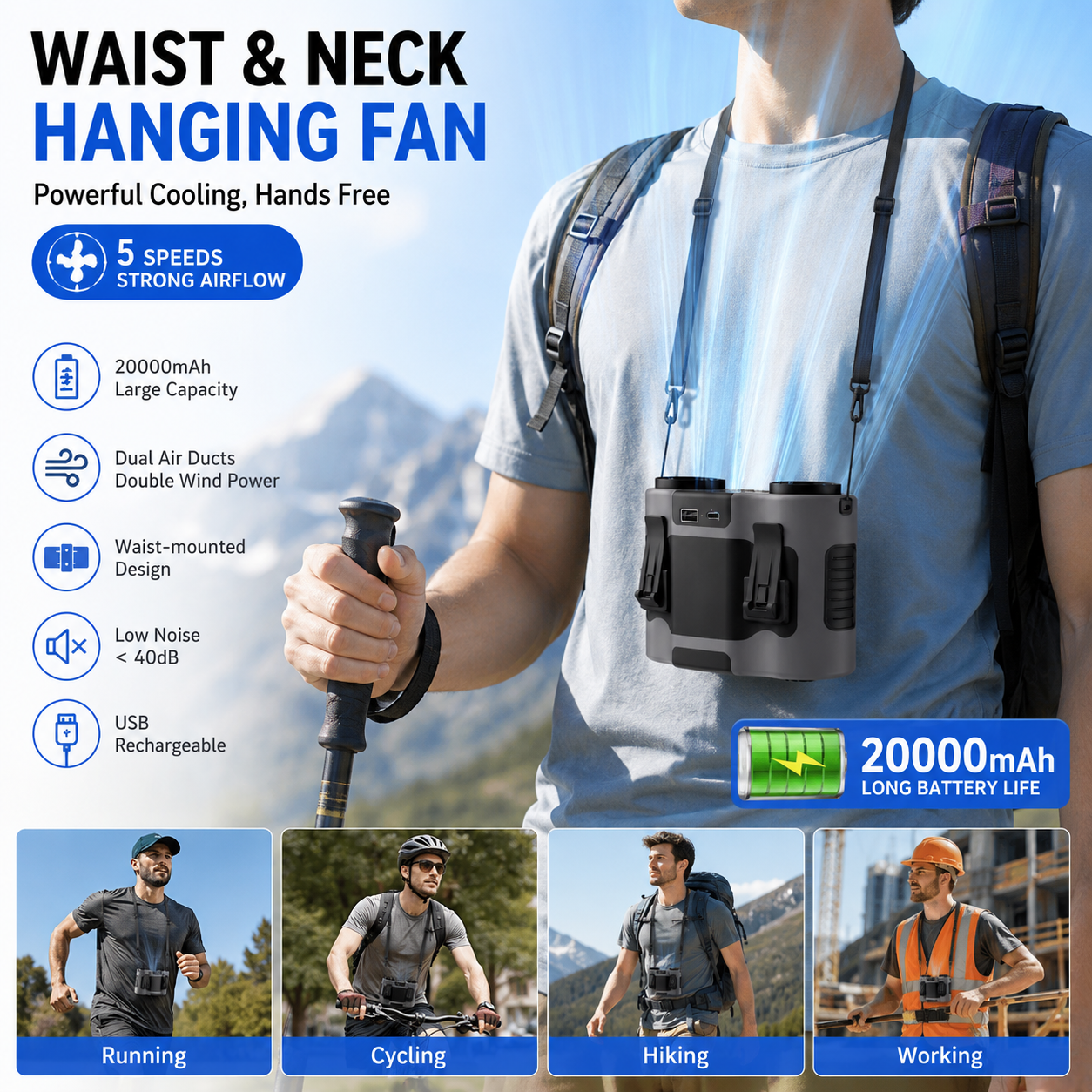Portable Waist Clip Fan Mini U - Timer Dual Outlet recensione e prezzo