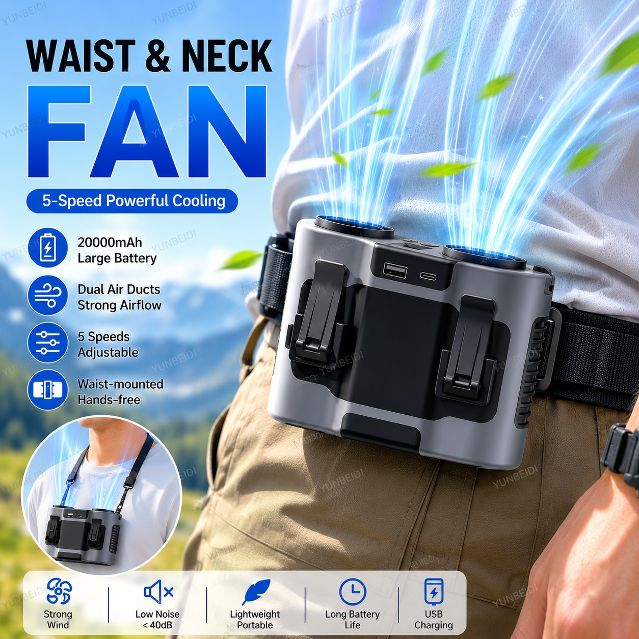 Portable Waist Clip Fan Mini U - Timer Dual Outlet recensione e prezzo